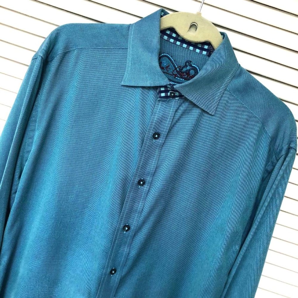 Robert Graham Solid Teal Button Down Shirt Men's … - image 3